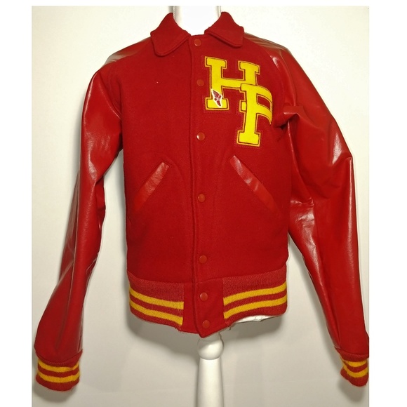 FABKNIT Jackets & Coats Vintage Wool Vinyl Letterman Jacket Wos M